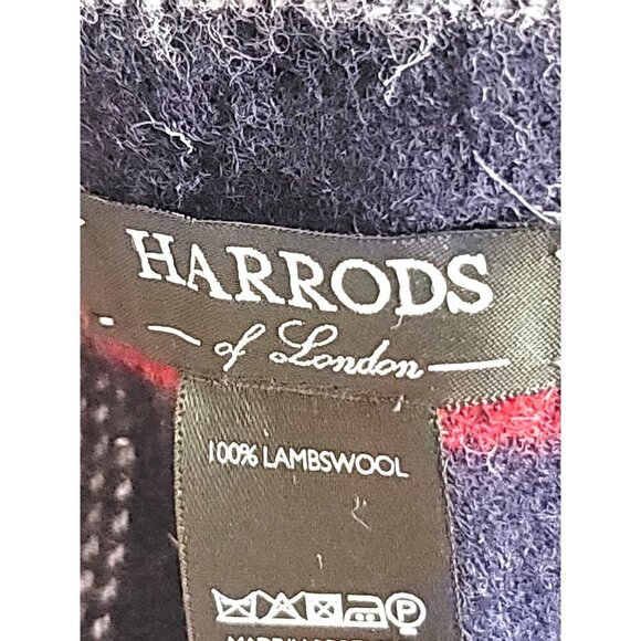 Harrods Of London Lambswool Plaid Scarf Dark Blue/Red 100% Wool Fringed Edges 68 - Picture 6 of 7